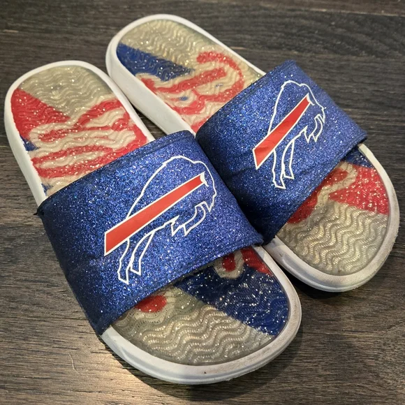NFL Buffalo Bills Slide Sandals - Glitter Sparkle - Blue, White, Red - SZ 7/8 - Picture 3 of 8